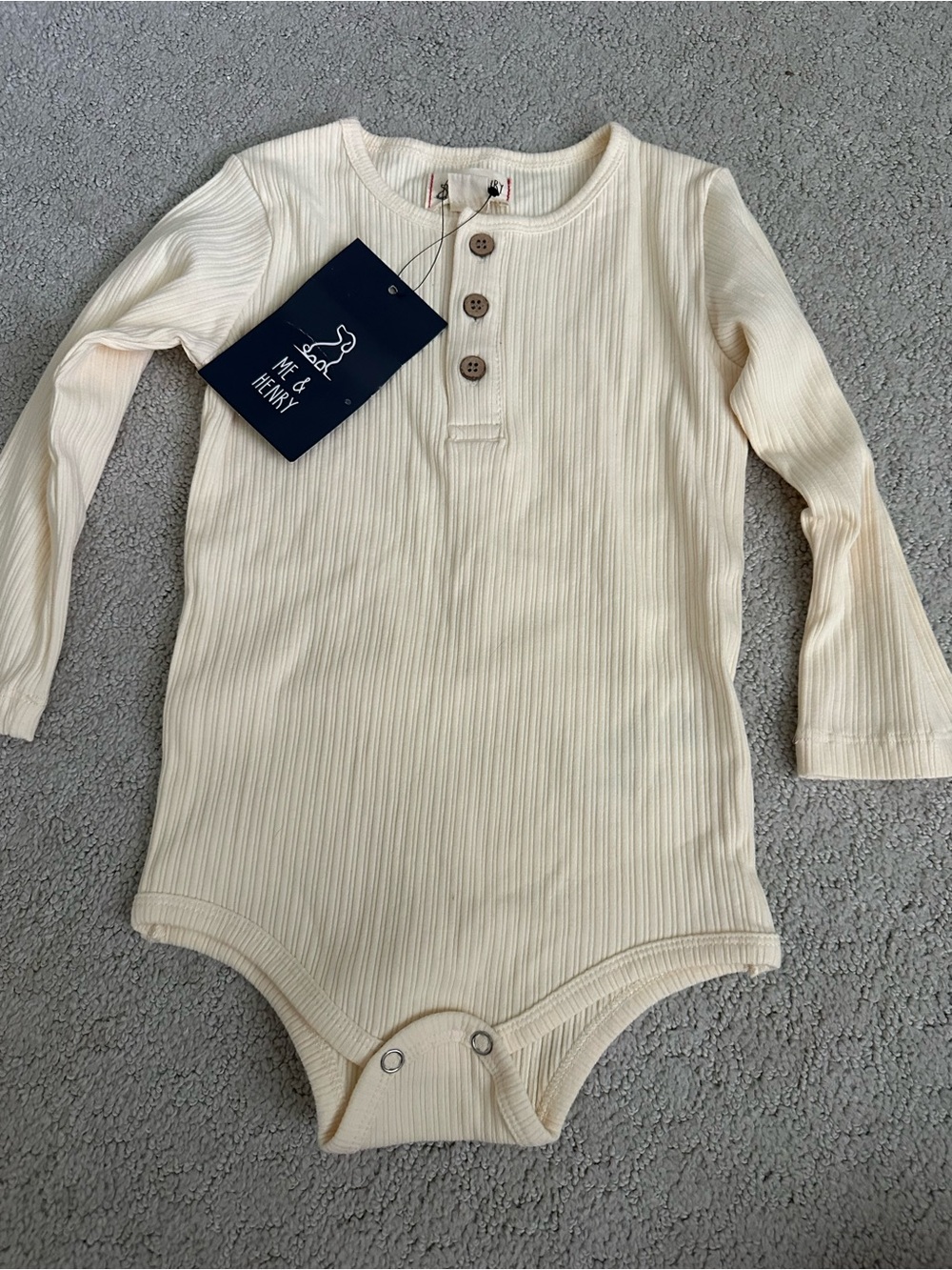 Me & Henry Cream Ribbed Long-Sleeve Baby Bodysuit